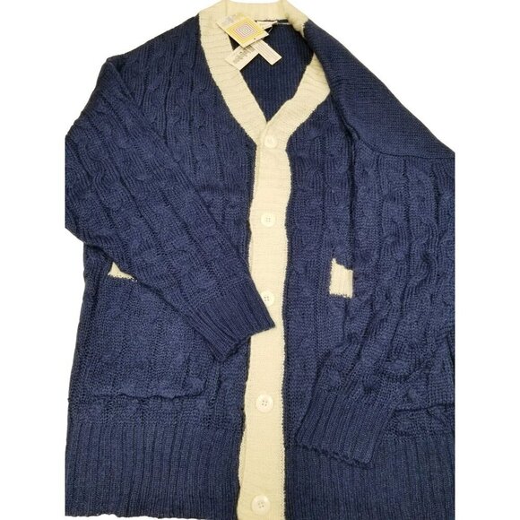 LuLaRoe NWT Womens Cable Knit‎ Cardigan Sweater L Blue White Preppy Academia - Picture 6 of 8